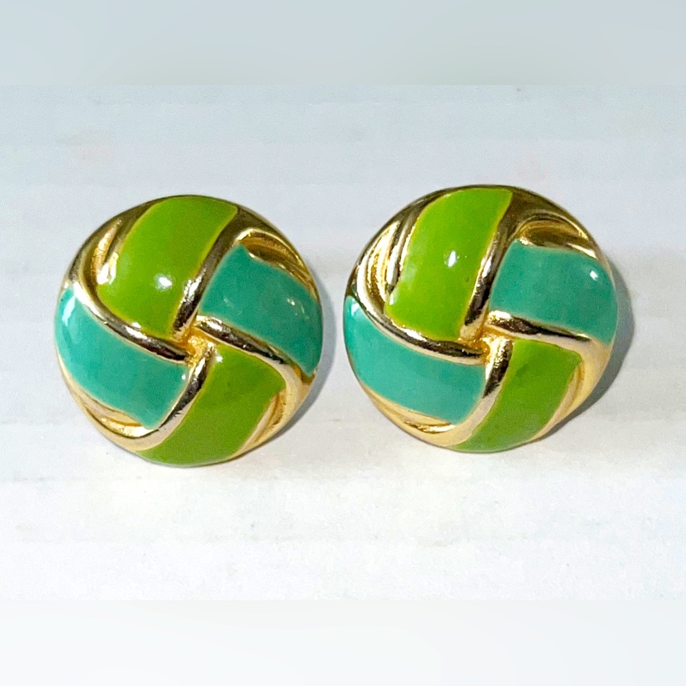 Vintage Turquoise Green Clip On Earrings . Signed Earrings